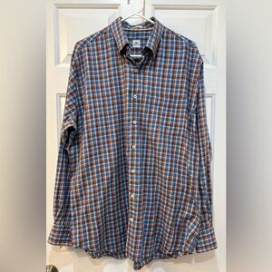 Peter Millar Micro Plaid Button Down Cotton Wool Blend Long Sleeve Size Large